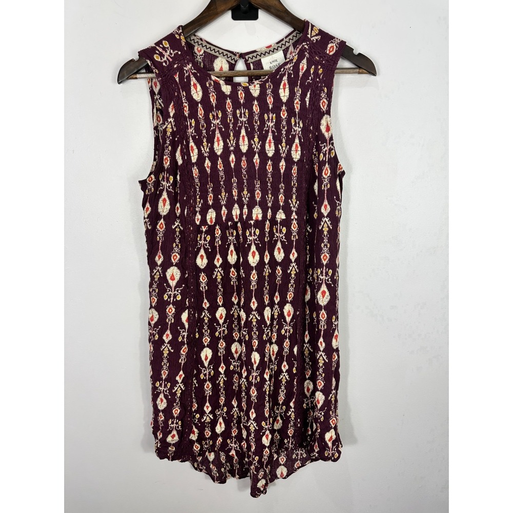 Knox Rose M Purple Boho Ikat‎ Print Crinkle Shift Dress Dark Romantic Grunge